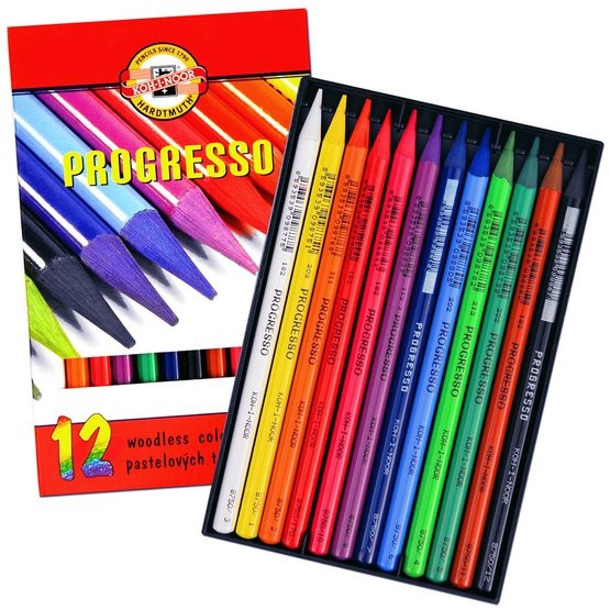 KOH-I-NOOR 8756 (12) Набор цветных карандашей в лаке "Progresso" 12 цветов L=153 мм, без дерева, в картонной упаковке